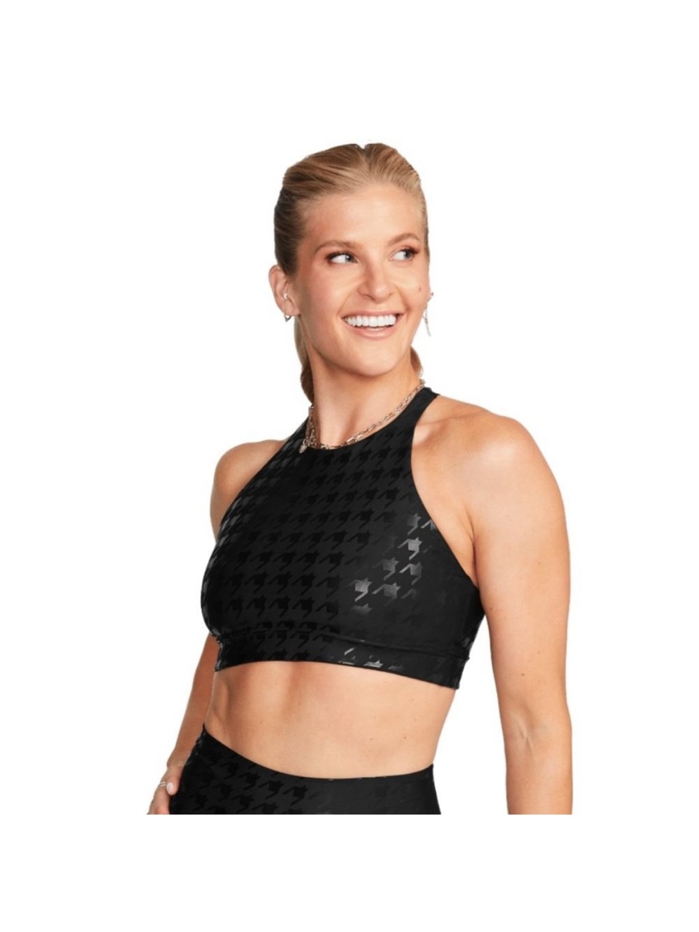 Peloton Black High-Neck Houndstooth Sports Bra